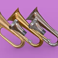 Colorful Musical Instrument Horns Arranged Side By Side On Purple Background