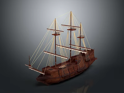 Handcrafted Vintage Wooden Sailing Ship Model with Detailed Masts and Rigging 3d model