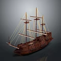Handcrafted Vintage Wooden Sailing Ship Model with Detailed Masts and Rigging