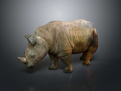Realistic Rhinoceros Sculpture With Textured Brown Gray Surface On Dark Background 3d model