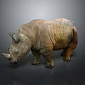 Realistic Rhinoceros Sculpture With Textured Brown Gray Surface On Dark Background