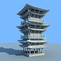 Ancient Chinese Pagoda With Multiple Stories Overhanging Eaves And Wooden Balconies Traditional Design