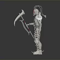 3D Model Of Armored Character With Red Horns White Armor And Weapon