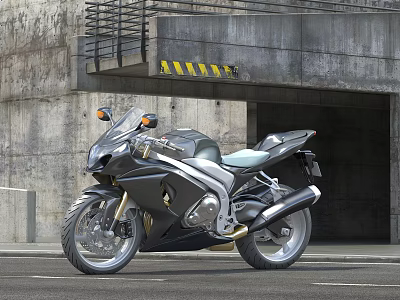 Sleek Modern Sport Motorcycle Parked By Concrete Tunnel With Alloy Wheels And Leather Seat 3d model