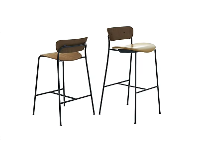 Sleek Modern Bar Stools With Two Brown Beige Seats And Black Metal Legs 3d model
