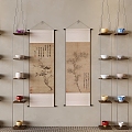 Chinese Style Tea Set Wall Decoration Tea Set Hanging Decoration Hanger Tea Set Display Rack Storage Rack 3d model