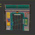 Futuristic Sci-Fi Door Structure With Green Frame Red Accents Yellow Panels And Black Body