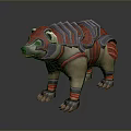 3D Rendered Armored Bear With Decorative Red And Gray Armor Design Details