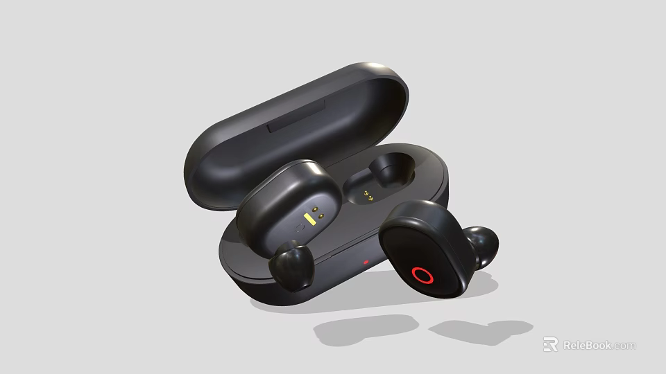 Wireless Bluetooth In Ear Earbuds With Charging Case Black Design Red Accent 3d model 