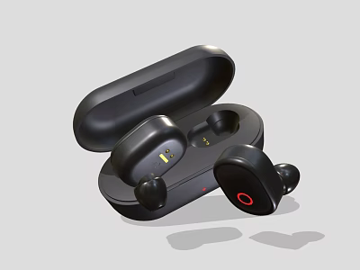 Wireless Bluetooth In Ear Earbuds With Charging Case Black Design Red Accent 3d model