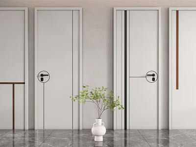 Modern White Hinged Doors With Black Handles In Sleek Interior Design 3d model