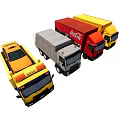 Yellow Taxi Gray Box Truck and Red Yellow Coca-Cola Utility Vehicles