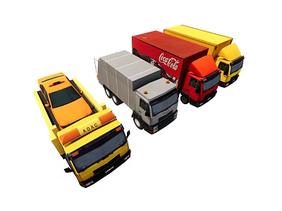 Yellow Taxi Gray Box Truck and Red Yellow Coca-Cola Utility Vehicles 3d model