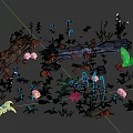 Lush Green Garden Plants With Colorful Flowers Mushrooms Snails Wooden Logs And Stones