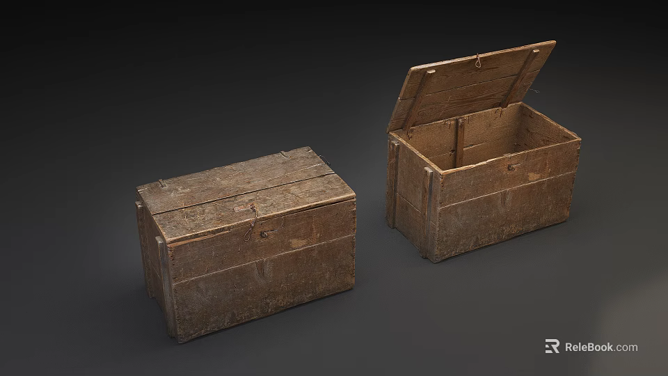 Vintage Wooden Storage Boxes With Open And Closed Lids In Rustic Style 3d model 