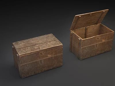 Vintage Wooden Storage Boxes With Open And Closed Lids In Rustic Style 3d model