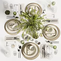 Modern Ceramic Tableware Set With Plates Bowls Glasses And Green Plant Decoration