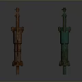 Vintage Manual Water Pumps in Rustic Red and Green Old Fashioned Design