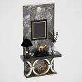 Elegant Entryway Console Table With Marble Panel Mirror Table Lamp And Golden Accents 3d model