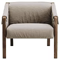 Modern Single Sofa With Wooden Armrests And Light Gray Fabric Upholstery
