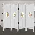 White Four Panel Room Divider With Floral Round Decor In Modern Interior 3d model