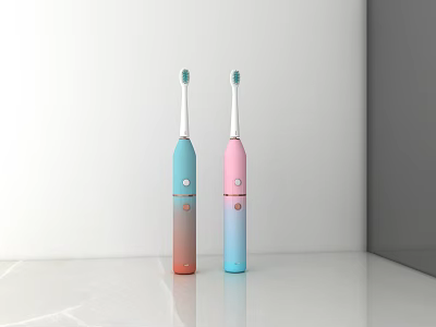 Blue and Pink Electric Toothbrushes for Daily Use on White Countertop 3d model