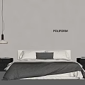 Modern Bedroom Interior With Bed Nightstands Pendant Light And Poliform Sign