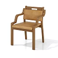 Modern Wooden Frame Dining Chair With Leather Seat And Armrests Design