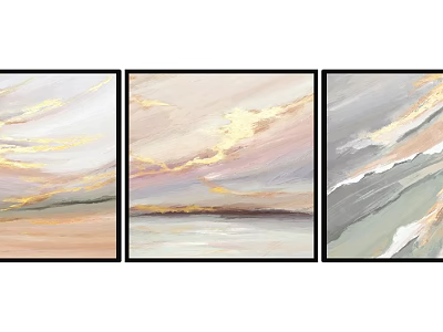 Three Panel Abstract Wall Art With Golden Beige Gray Tones For Home Decor 3d model