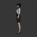 Professional Business Woman Wearing White Shirt Black Skirt Standing with Arms Outstretched Against Grey Background