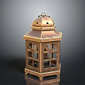 Vintage Brass Lantern With Hexagonal Structure Glass Panels And Hanging Loop