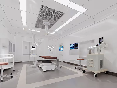 Hospital Outpatient Operating Room With Surgical Table Medical Equipment And Monitor Screens 3d model