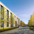 Modern Industrial Factory Building Exterior With Green Trees And Wide Road