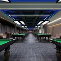 Billiard Room Interior With Pool Tables Ceiling Lighting And Wall Decorations 3d model