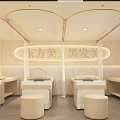Modern Beauty Hair Salon Interior With White Salon Chairs Oval Mirrors And Glass Partitions