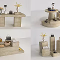 Modern Display Shelves With Staircase Round Designs And Decorative Handbags Shoes Vases