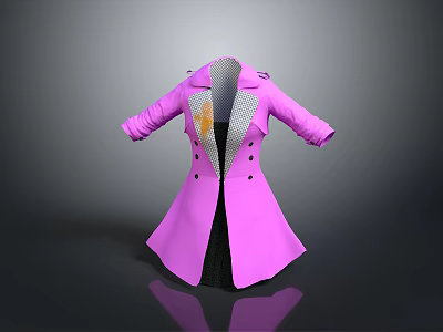 Stylish Pink Double Breasted Coat with Lapel Plaid Lining and Orange Accent 3d model
