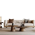 Modern Sofa Coffee Table Set With Beige Upholstery Wooden Top And Accent Pillows