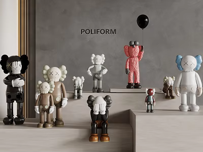 Decorative Ornament Set with Colorful Stylish Figurines Various Sizes Gray Wall Background POLIFORM Black Balloon 3d model