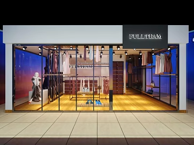 FULLDEAM Mall Store With Glass Storefront Fashion Clothing And Mannequins 3d model
