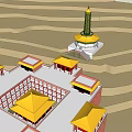 Ancient Chinese Architecture with Traditional Roof Red Pillars and White Walls