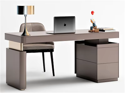 Modern Home Office Desk With Chair Table Lamp Laptop And Decorative Items 3d model