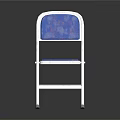 Folding Leisure Chair With White Metal Frame And Blue Patterned Seat Backrest