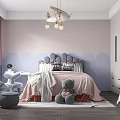 Kids Bedroom Interior With Cloud Shaped Headboard Airplane Chandelier And Stuffed Bear