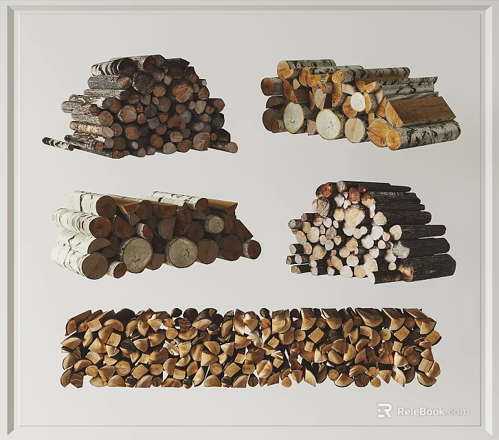 Natural Stone and Wood Logs Stacked Together with Various Sizes and Textures 3d model 