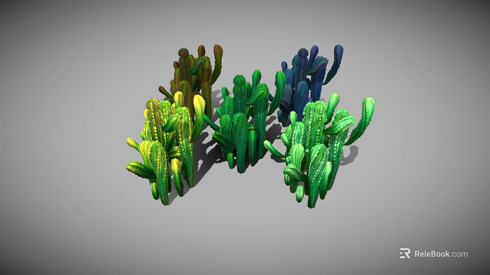 Colorful Cactus Plants Collection with Green Yellow Brown Blue Color Varieties 3d model 