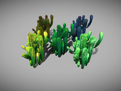 Colorful Cactus Plants Collection with Green Yellow Brown Blue Color Varieties 3d model