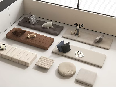 Minimalist Living Space With Soft Cushions Pillows And Decorations 3d model
