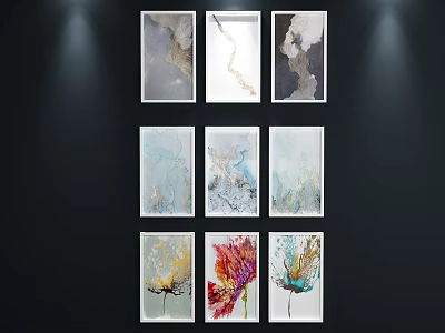 Abstract Paintings Collection With Colorful Textures Modern Wall 3d model