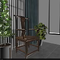 Traditional Wooden Chair In Serene Interior With Green Plants Curtains And Wall Art
